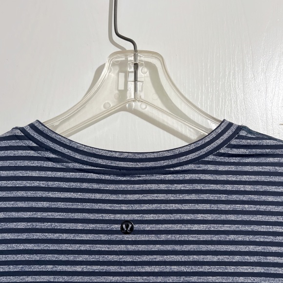 Lululemon Men’s Speed Long Sleeve Shirt Classic Stripe Heathered Black Iris Blue - Picture 12 of 14